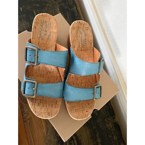 Kork Ease Saffron Turquoise Full Grain Leather Slide Sandals-NEW- SZ 9,10 - Picture 5 of 6